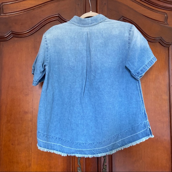 NWT Adriano Goldshmeid Peter Top in Sunwashed Patched Denim Polo - Picture 6 of 11